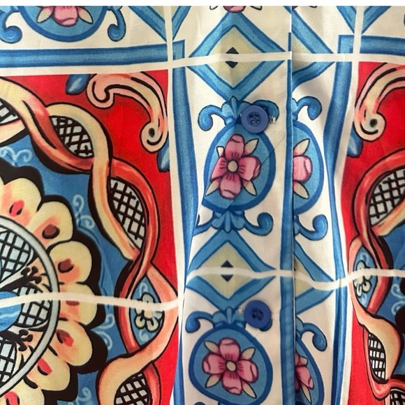 Fun Print Belted Button-Down Dress small - Picture 5 of 6